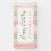 Banderoles Sage Rustique Vert rose Bois Floral Joyeux Anniver (Verticale)