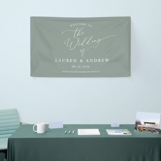 Banderoles Sage Vert Lumière Vert Bienvenue à notre Mariage (Salon professionnel)