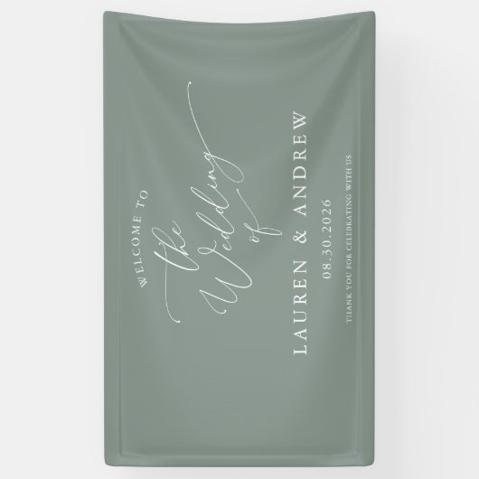 Banderoles Sage Vert Lumière Vert Bienvenue à notre Mariage (Vertical)