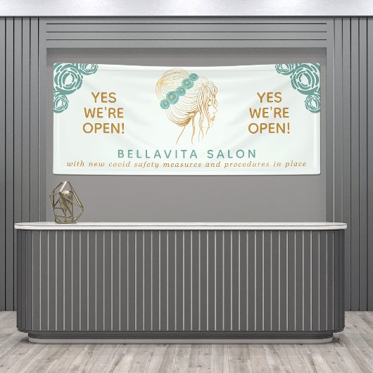 Banderoles Salon Turquoise or Floral Updo Logo Reouverture du