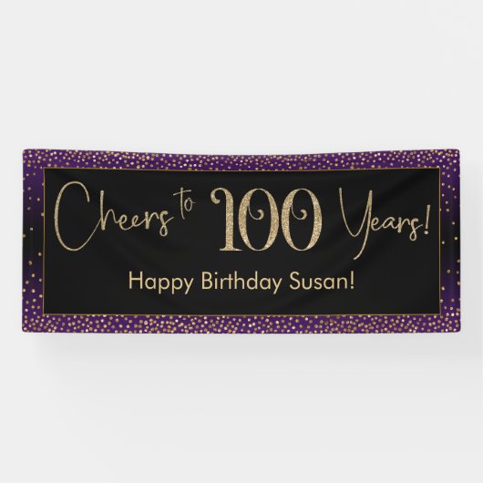 Banderoles Salutations à 100 Anniversaire Purple Gold Black (Horizontal)