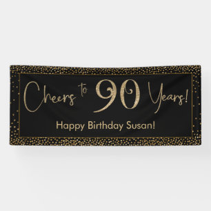 Banderoles Salutations à 90 ans Anniversaire Noir avec Gold 