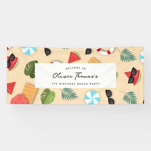 Banderoles Sandy Beach Summer Anniversaire de fête de bienven (Horizontal)