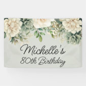 Banderoles Sauge blanche florale verte 80e anniversaire (Horizontal)