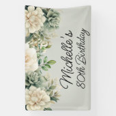 Banderoles Sauge blanche florale verte 80e anniversaire (Verticale)