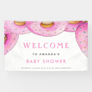 Banderoles Saupoudrer les beignets Aquarelle Baby shower rose