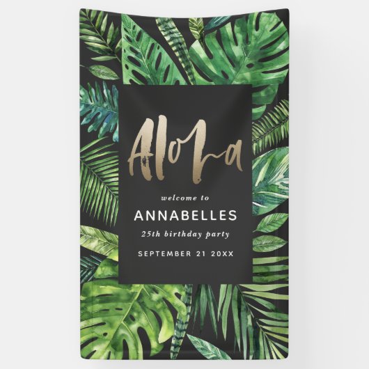 Banderoles Scénario d'or de feuille de palme tropicale aloha (Vertical)