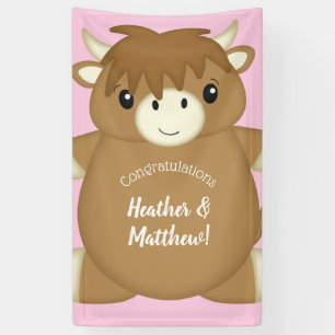 Banderoles Scottish Highland Baby shower de vache rose