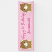 Banderoles Scottish Highland Cow fête d'anniversaire rose (Vertical)