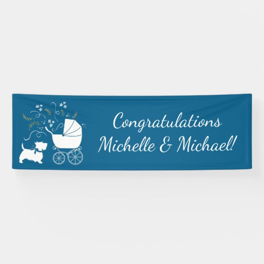 Banderoles Scotty Chien Baby shower Scottish Terrier Blue (Horizontal)