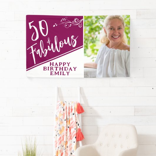 Banderoles Script 50 et Fabuleux Photo Magenta 50e Anniversai (En situation)