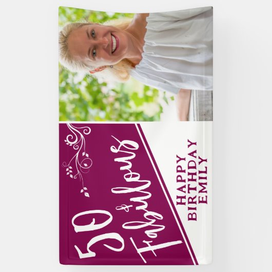 Banderoles Script 50 et Fabuleux Photo Magenta 50e Anniversai (Vertical)