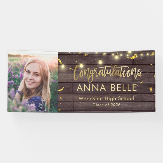 Banderoles Script Chic moderne Rustique Gold Graduation Photo (Horizontal)