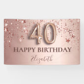 Banderoles Script de 40e anniversaire rose or blush étoiles (Horizontal)