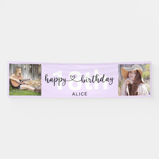Banderoles Script de Coeur Photo Anniversaire Pastel Purple B (Horizontal)