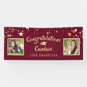 Banderoles Script de pinceau moderne Stars Maroon et Gold Pho