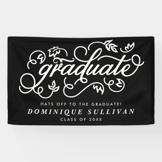Banderoles Script floral Whimsical noir & blanc Graduation (Horizontal)