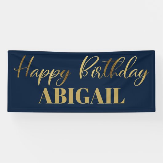 Banderoles Script moderne Marine Blue Gold Joyeux Anniversair (Horizontal)