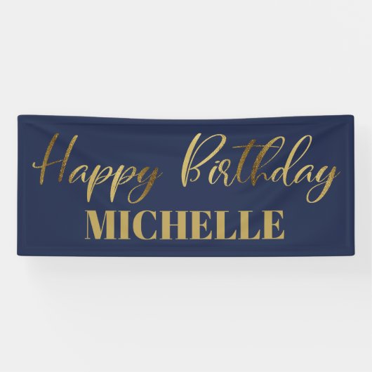 Banderoles Script moderne Marine Blue Gold Joyeux Anniversair (Horizontal)