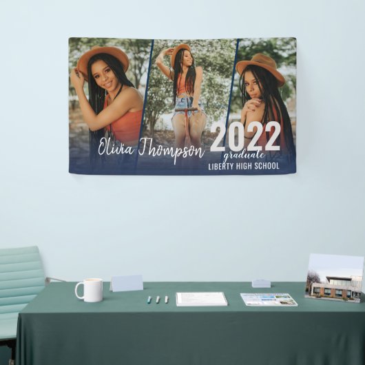 Banderoles Script moderne Photo Collage Marine Blue Graduatio (Salon professionnel)