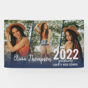 Banderoles Script moderne Photo Collage Marine Blue Graduatio