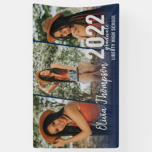 Banderoles Script moderne Photo Collage Marine Blue Graduatio (Vertical)