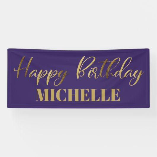 Banderoles Script moderne Purple Or Joyeux anniversaire (Horizontal)