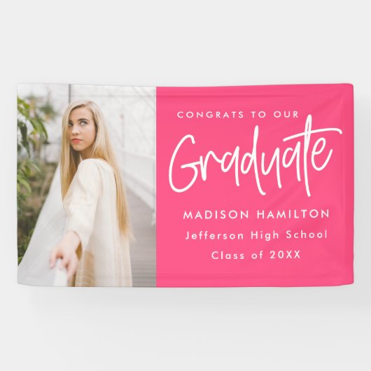 Banderoles Script Preppy Hot Pink Photo Graduation (Horizontal)