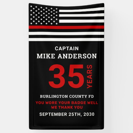 Banderoles Service des années de retraite des pompiers Ligne (Vertical)