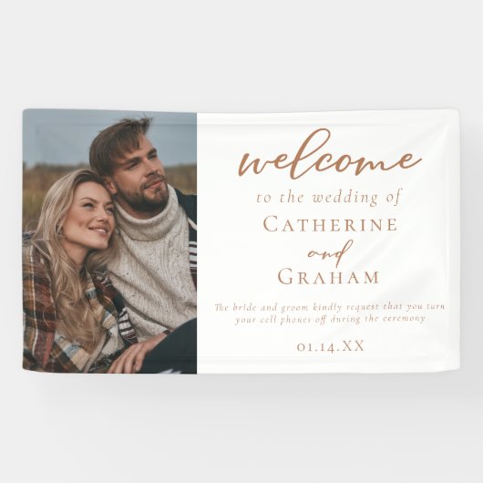 Banderoles Sienna Brown Script Custom Photo Mariage Bienvenue (Horizontal)