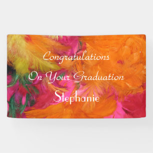 Banderoles Signe de graduation personnalisée Plumes orange/r