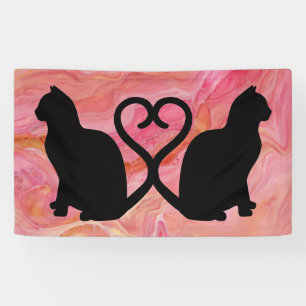 Banderoles Silhouette Coeur deux chats sur marbre rose
