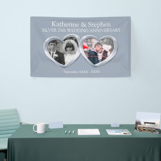 Banderoles Silver 25e anniversaire Mariage 2 coeurs photo (Salon professionnel)