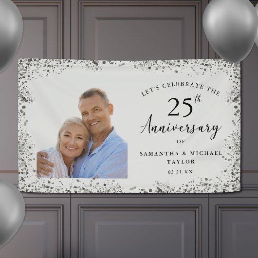 Banderoles Silver 25th Wedding Anniversary Banner
