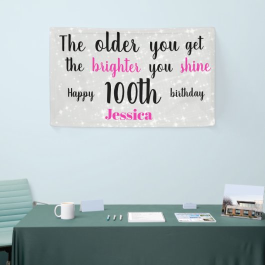Banderoles Silver et rose 100e anniversaire personnalisé (Salon professionnel)