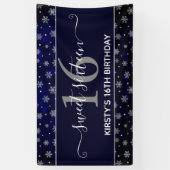 Banderoles Silver Foil Snowflakes & blue bokeh Sweet 16 (Vertical)