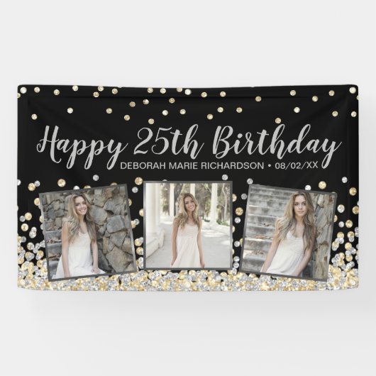 Banderoles Silver Gold Confeti Photo Collage 25e Birthday (Horizontal)