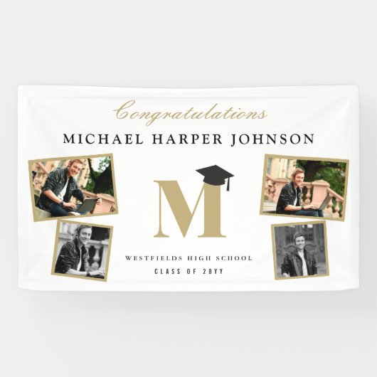 Banderoles Simple Classic Monogramme 4 Photo Graduation Party (Horizontal)