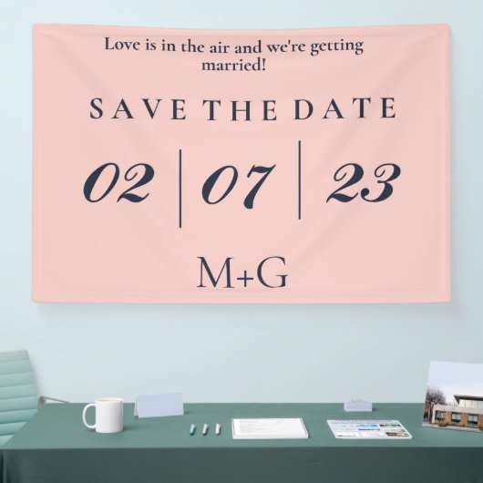 BANDEROLES SIMPLE ENREGISTRER LA DATE OXFORD BLEU ET BÉBÉ ROS (Salon professionnel)