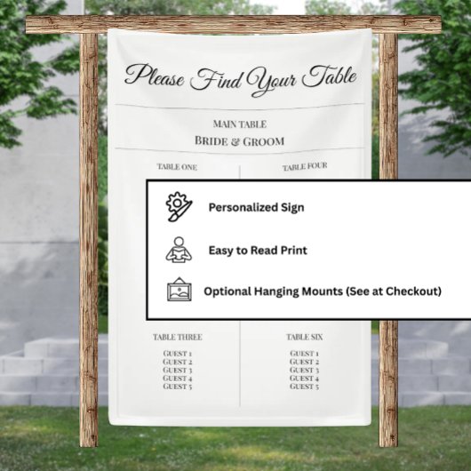 Banderoles Simple Fabric Seating Chart - Custom Wedding Decor