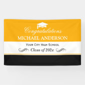 Banderoles Simple Jaune Noir Blanc Parti de Graduation (Horizontal)