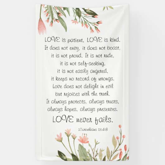 Banderoles Simple Jolie Fleurs Roses Bible Verse Mariage (Vertical)