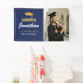 Banderoles Simple Modern Navy Blue Photo Graduation (En situation)