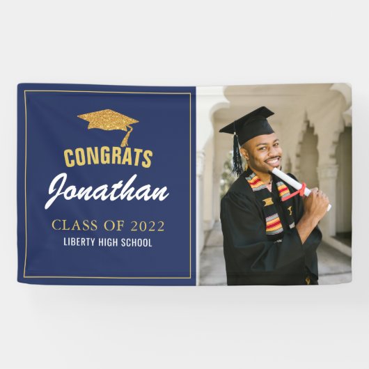 Banderoles Simple Modern Navy Blue Photo Graduation (Horizontal)