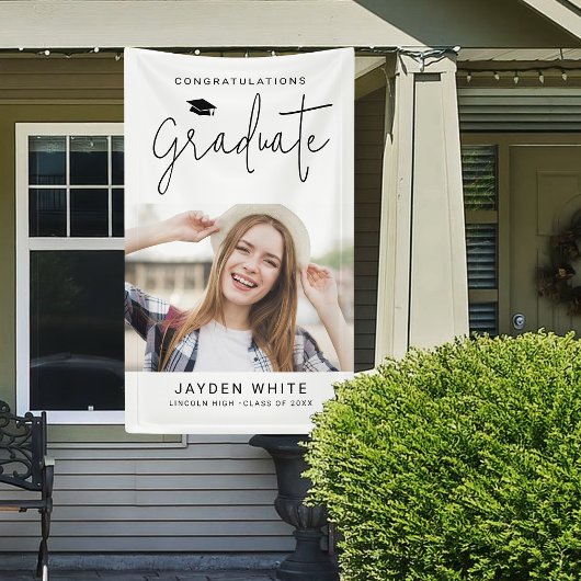 Banderoles Simple Modern Script Photo Graduation Party