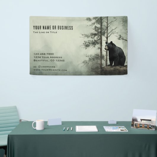 Banderoles Simple Ours Noir Russe Forêt Boisé Business (Salon professionnel)