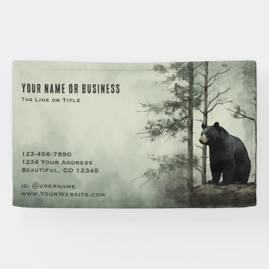 Banderoles Simple Ours Noir Russe Forêt Boisé Business (Horizontal)