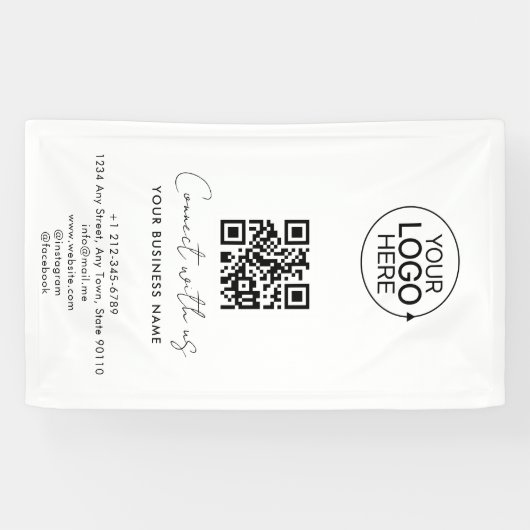 Banderoles Simple Script Connect With Us Logo QR Code Promo (Horizontal)