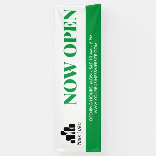 Banderoles Simple Vert Blanc Votre Logo Maintenant Ouvert (Vertical)