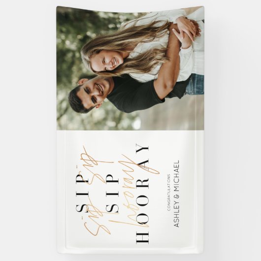 Banderoles Sip Sip Hooray moderne Gold Script Partie d'engage (Vertical)